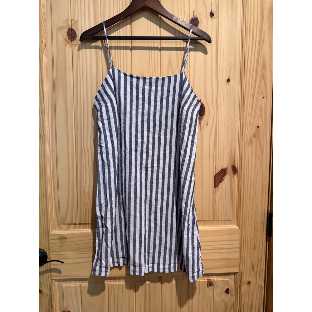 A New Day Womens Navy Blue White Striped Linen Blend Mini Dress Size M